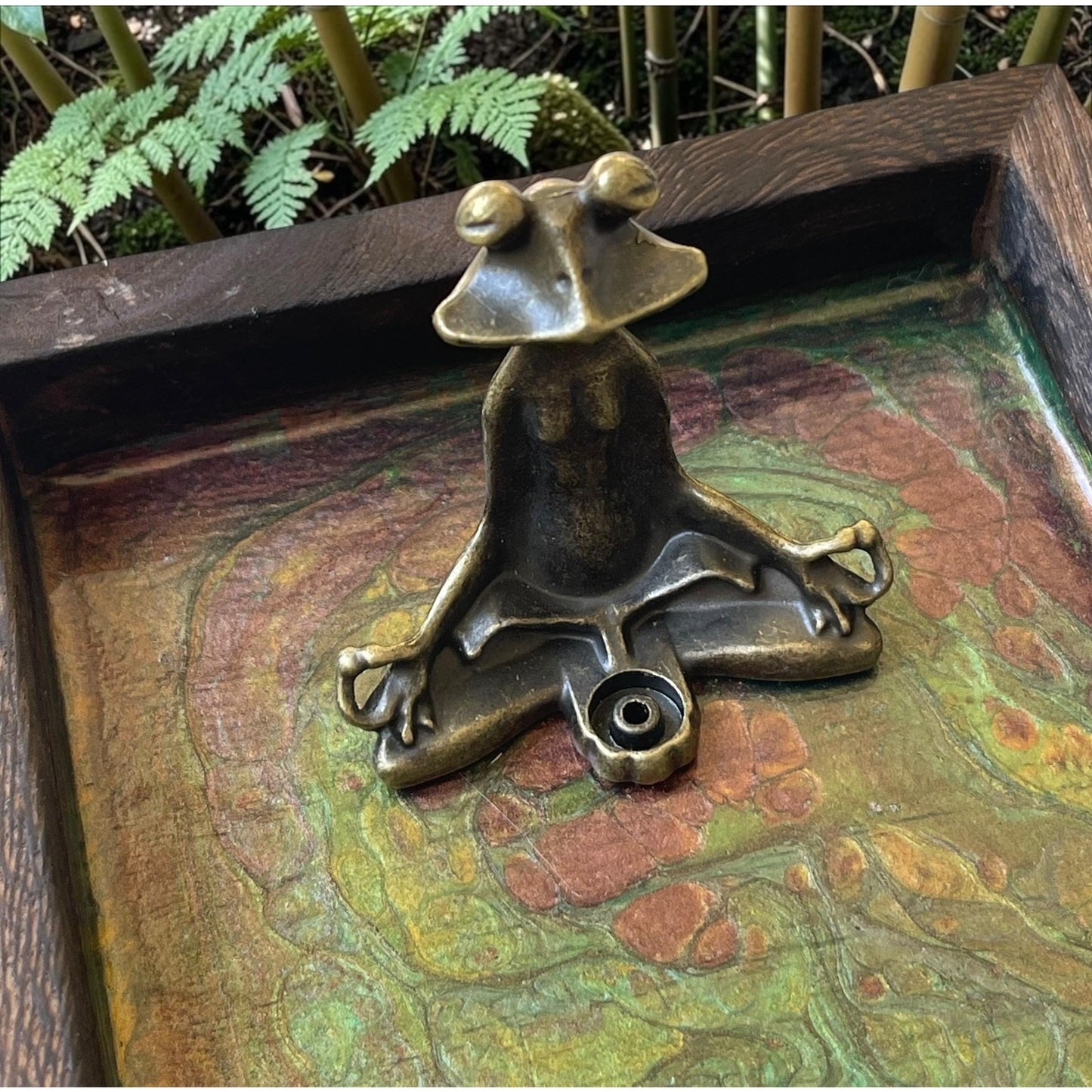 Hand Painted Zen Frog Incense Holder – Meditation Frog Decor – Spiritual Incense Tray – Gloss Finished Boho Zen Art