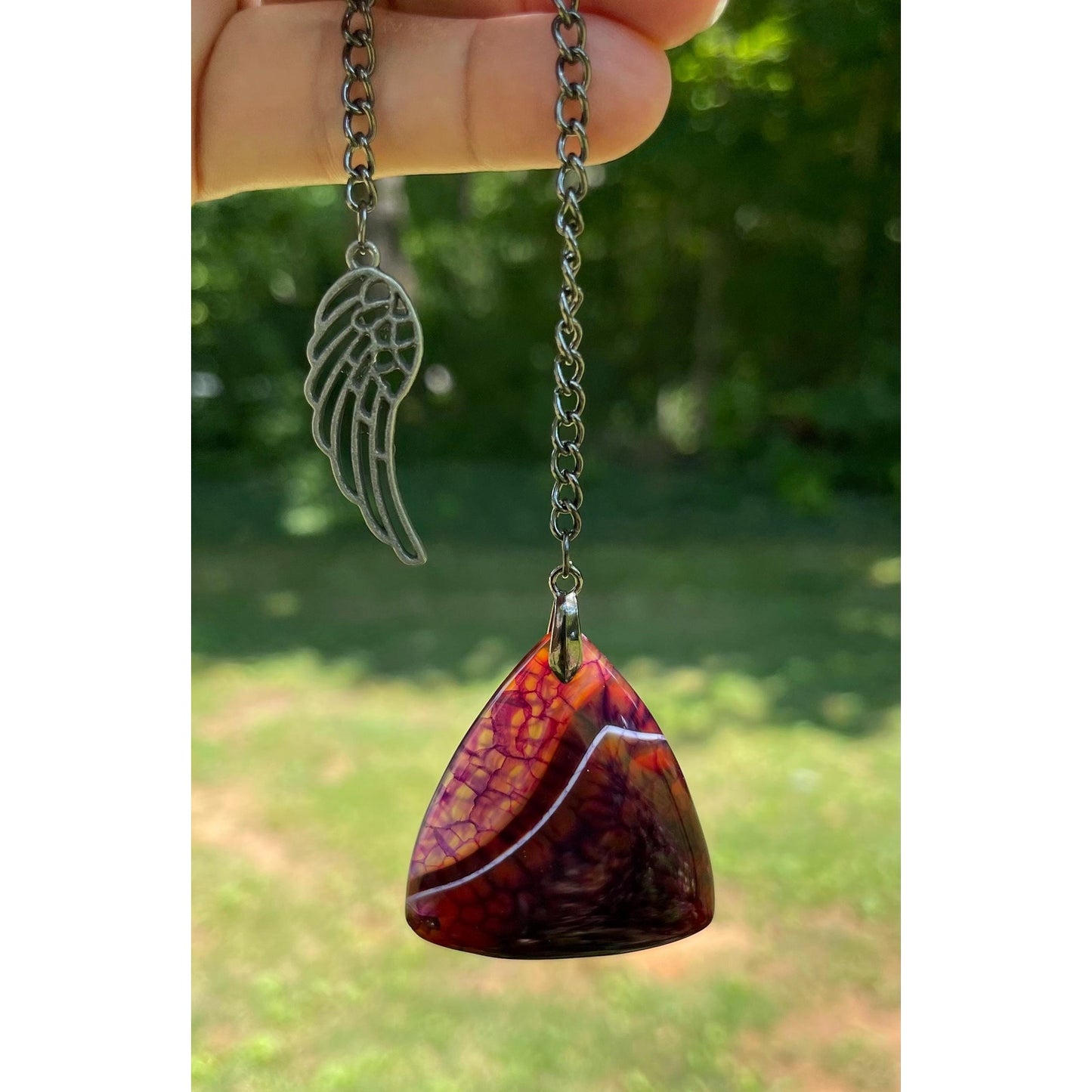 Designs by Imogen Art™ Pocket Peace Collection Burgundy Agate Meditation Stone with Angel Wing | Pocket Comfort Stone | Sympathy Gift |