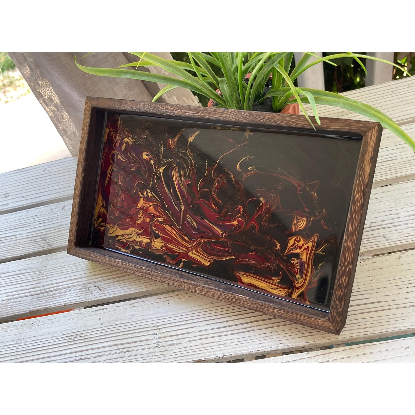 Obsidian Fire Resin Tray • Handmade Vanity Tray •
