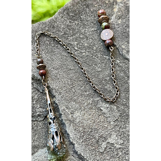 Authentic Moldavite Pendulum | 1.08 Gram Raw Moldavite | Dragon Blood Stone | Includes Certificate of Authenticity Handmade Divination Tool