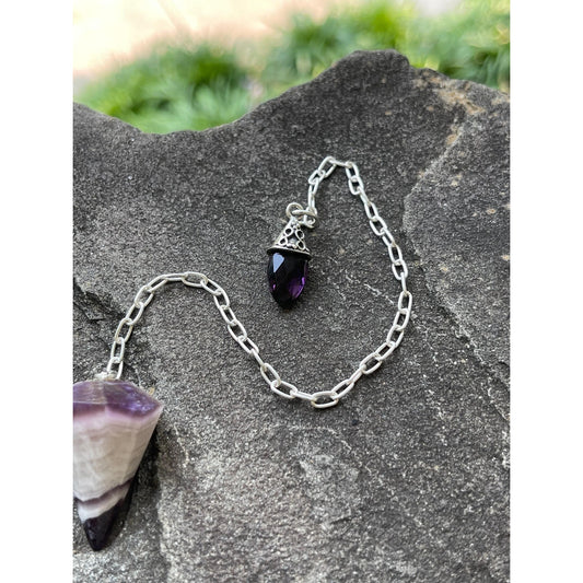 Amethyst Pendulum with Sterling Silver Amethyst Handle | Crystal Dowsing Pendulum | Divination Tool | Reiki Pendulum Handmade Spiritual Gift