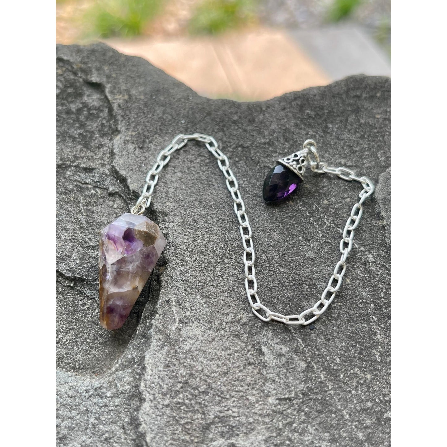 Dreamy Amethyst Pendulum with Sterling Silver Amethyst Handle | Crystal Dowsing Pendulum | Divination Tool | Reiki Pendulum Handmade