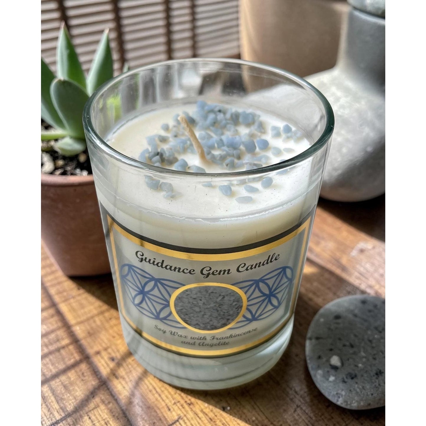 Hand Painted Resin Lotus Tray with Frankincense Candle – Angelite Crystal Candle – Spiritual Altar Decor – 8” Round Meditation Tray