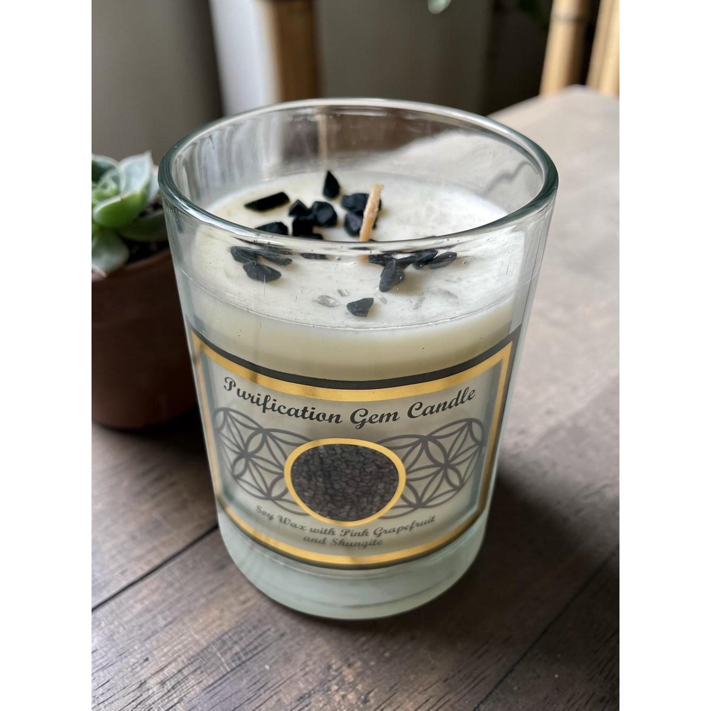 Hand Painted Resin Lotus Tray with Pink Grapefruit Candle – Shungite Crystal Candle – Spiritual Decor – 8” Round Meditation Tray