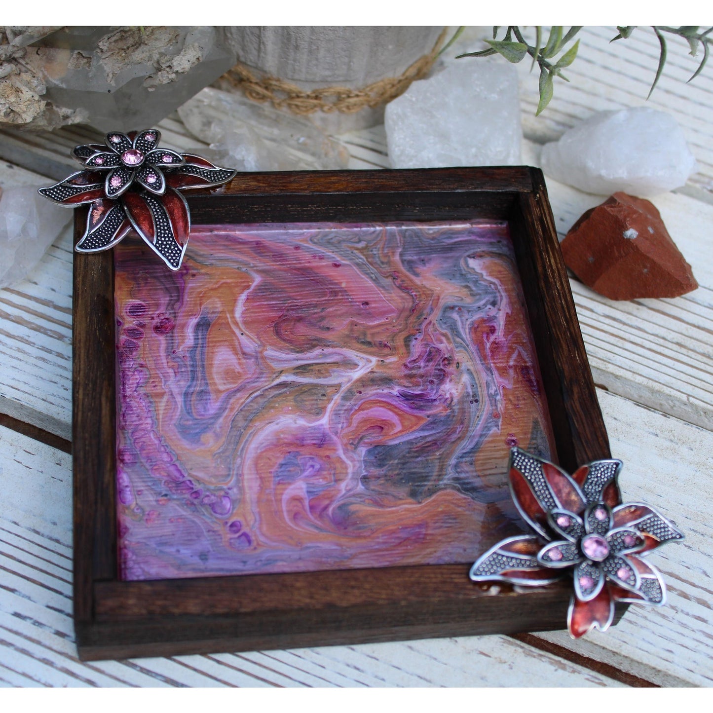 Hand Painted Floral Wood Candle Holder with Glass Votive