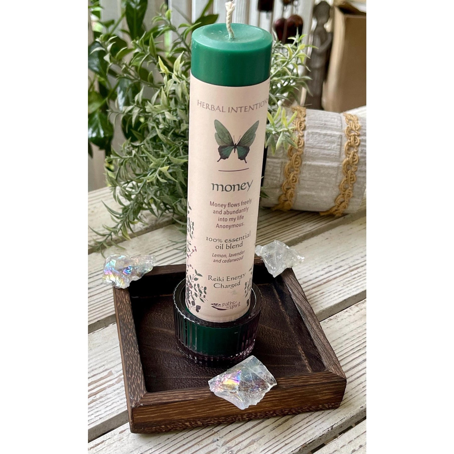 Manifestation Candle Set, Money Intention Candle with Aura Quartz, Crystal Candle Set, Reiki Charged Candle, Abundance Gift, Spiritual Decor