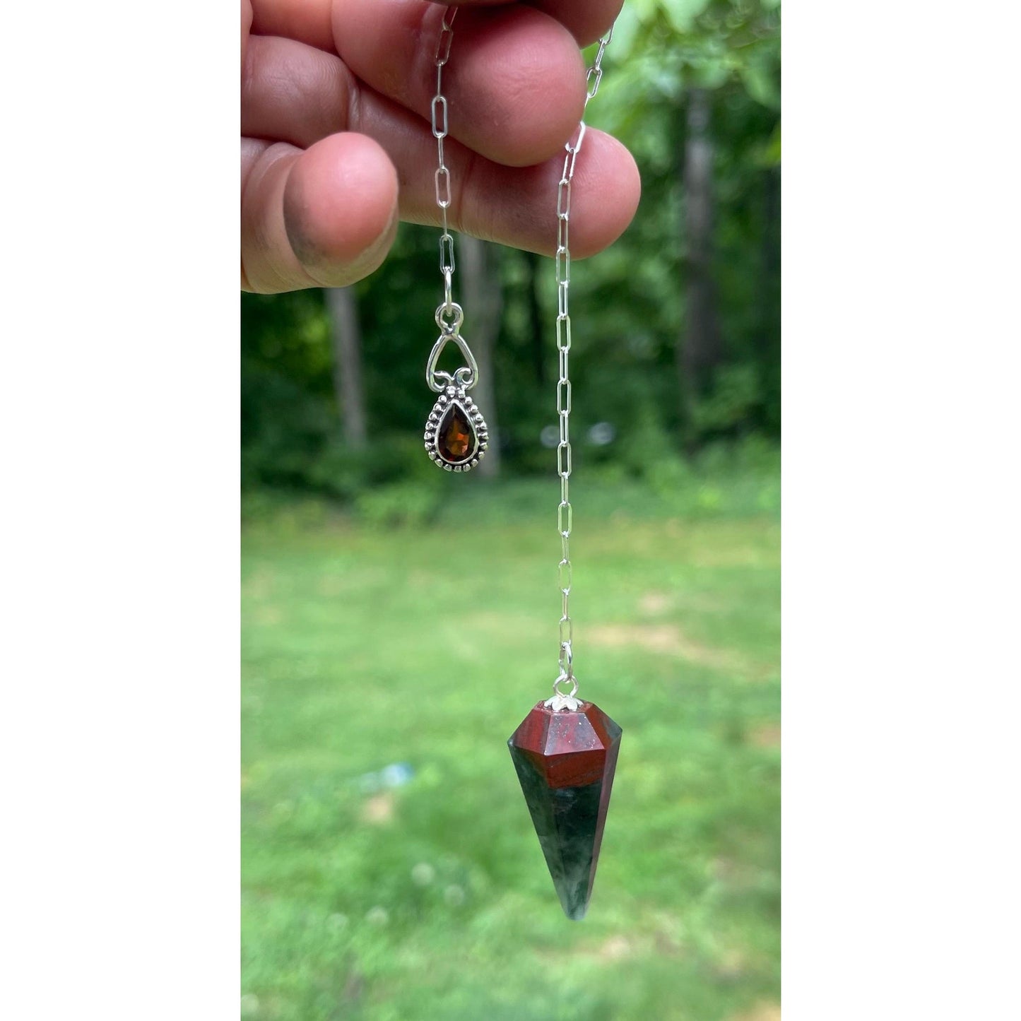 Luxury African Bloodstone & Garnet Pendulum | Sterling Silver Chain