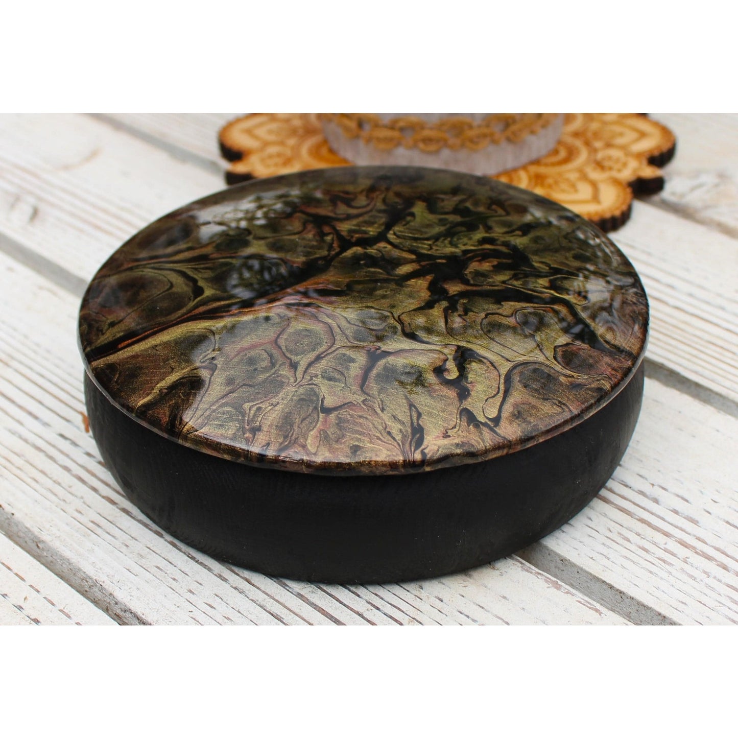 Black Gold Jewelry Box • Hand Painted Keepsake Box •