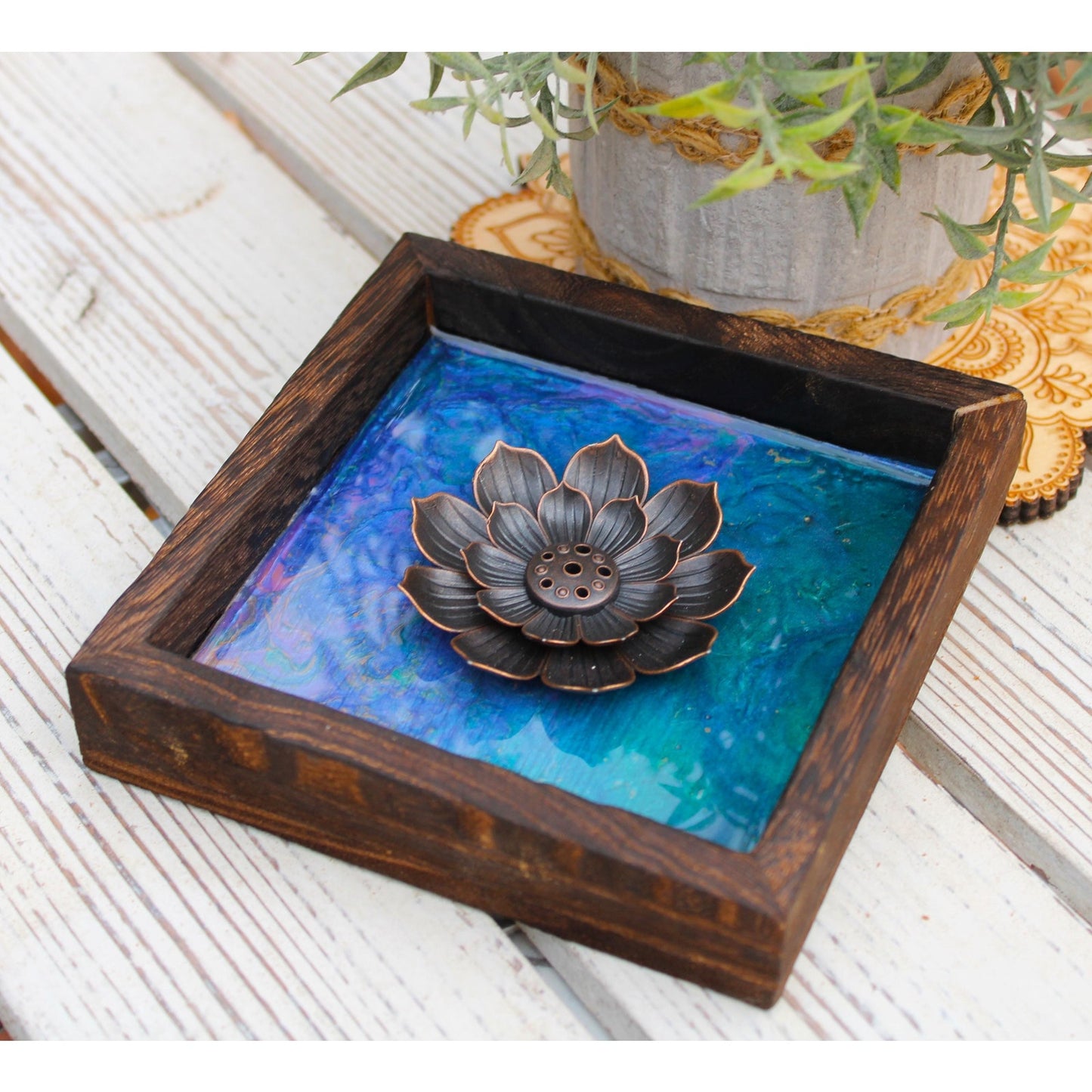 Hand Painted Lotus Incense Holder – Handmade Boho Incense Burner