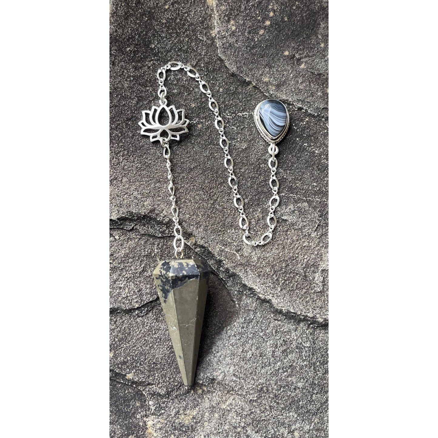 Sterling Silver Pyrite Pendulum with Black Onyx