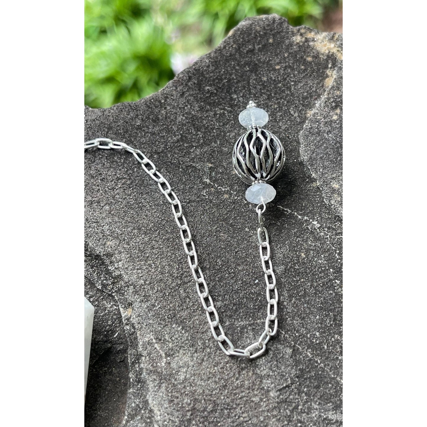 Luxury Moonstone Pendulum with Heavy Sterling Silver Precious Metal Chain | Handcrafted Moonstone Divination Tool | Sterling Silver Handle