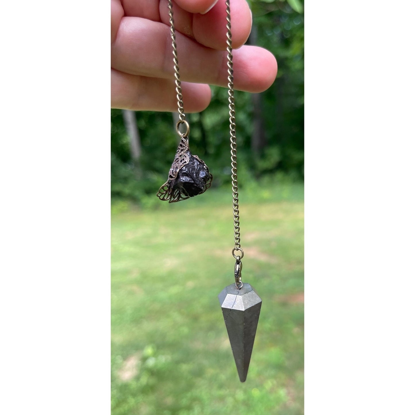 Designs by Imogen Art™ Luxury Collection – One-of-a-Kind Pyrite Pendulum with Rare Prophecy Stone Handle | Handmade Divination Tool