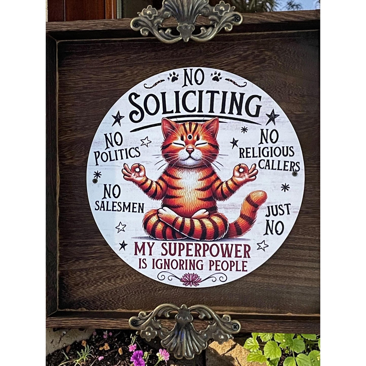 Funny Cat No Soliciting Sign, Rustic Porch Decor, Cat Lover Gift, Handmade Entryway Sign, Front Door Humor Decor
