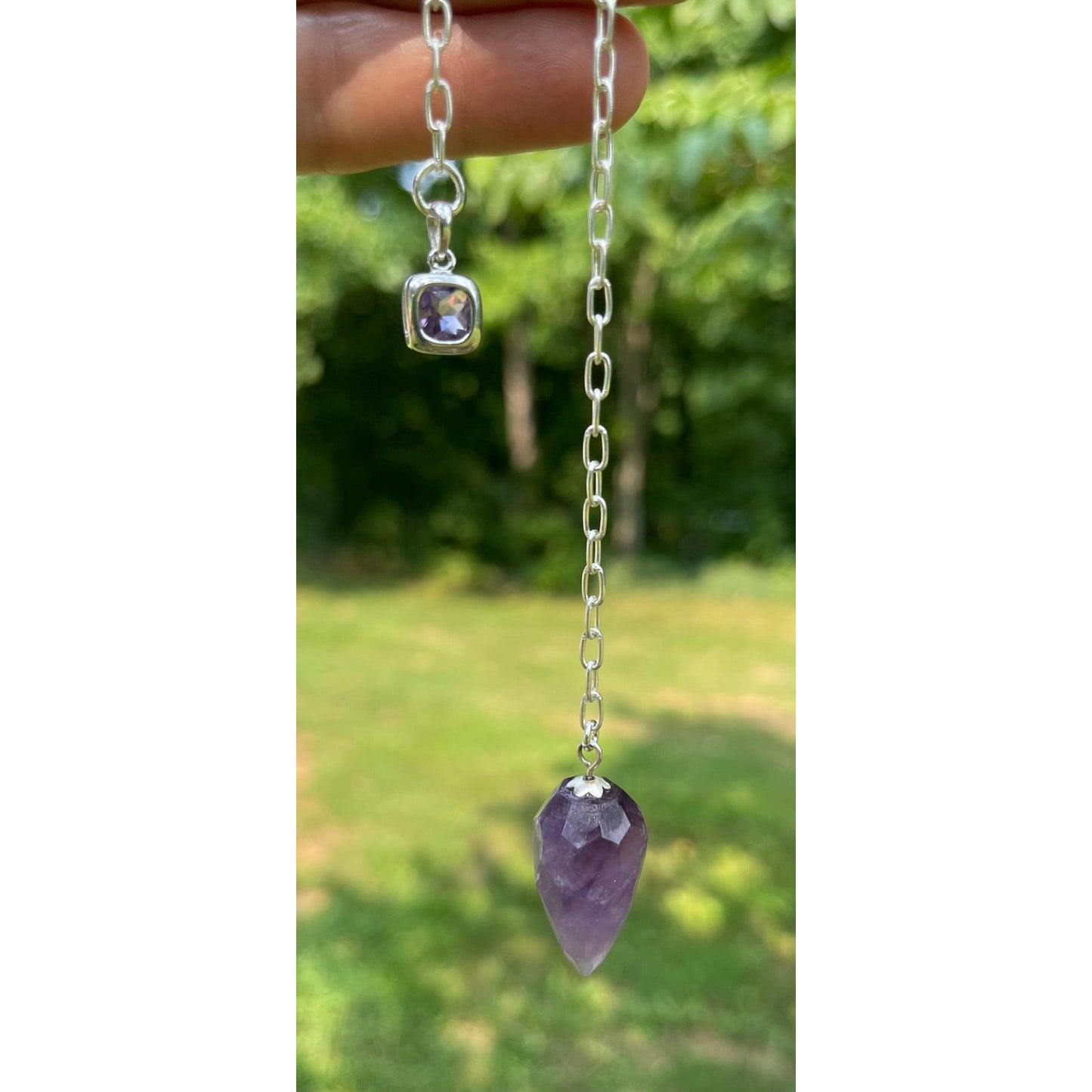 Amethyst Pendulum with Sterling Silver Amethyst Handle | Crystal Dowsing Pendulum | Divination Tool | Reiki Pendulum Handmade Spiritual Gift