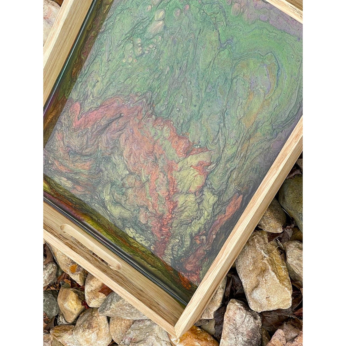 Large Hand Painted Resin Wood Tray • Earth Tone Serving Tray •