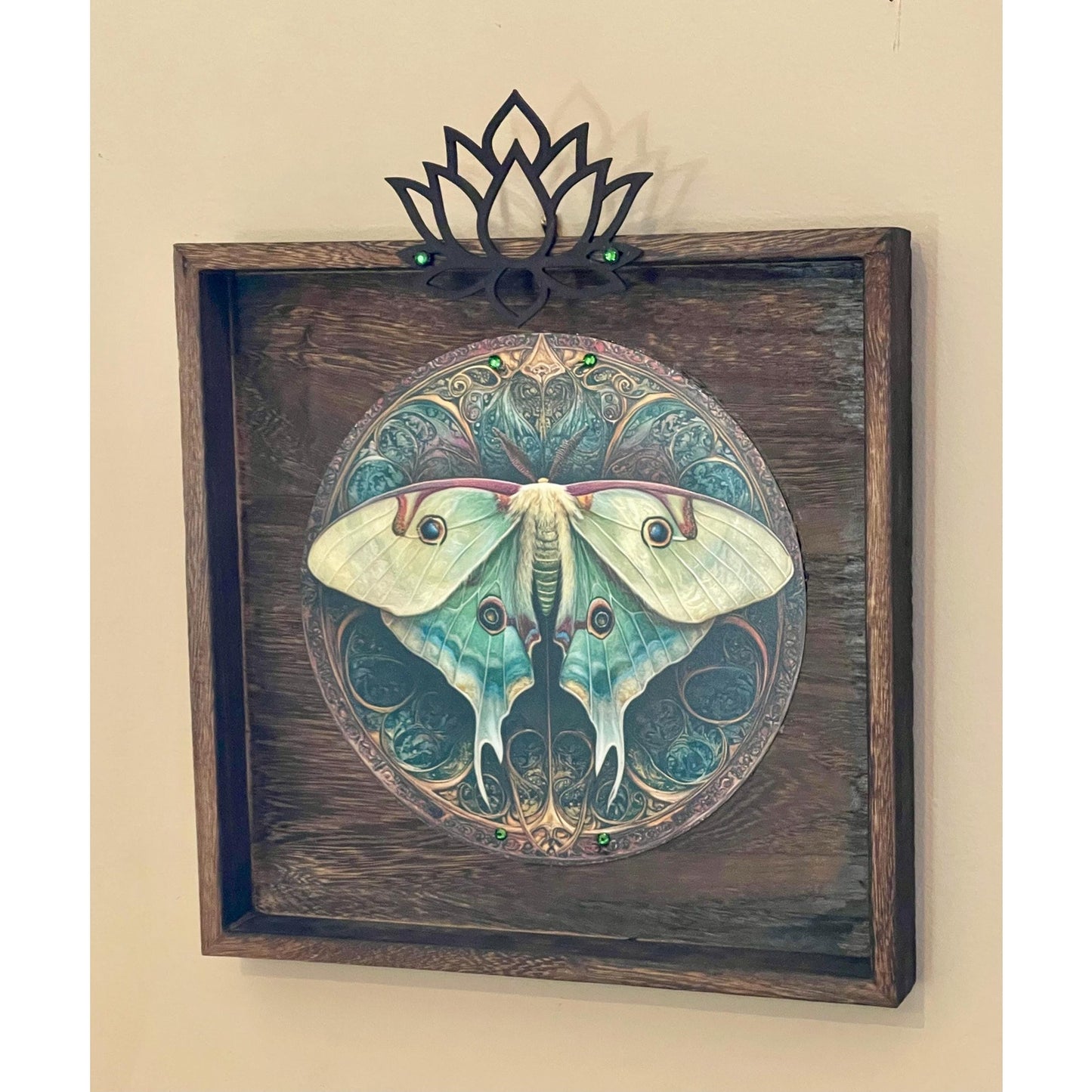 Luna Moth Wall Art 10.5” | Wood Framed Celestial Decor |