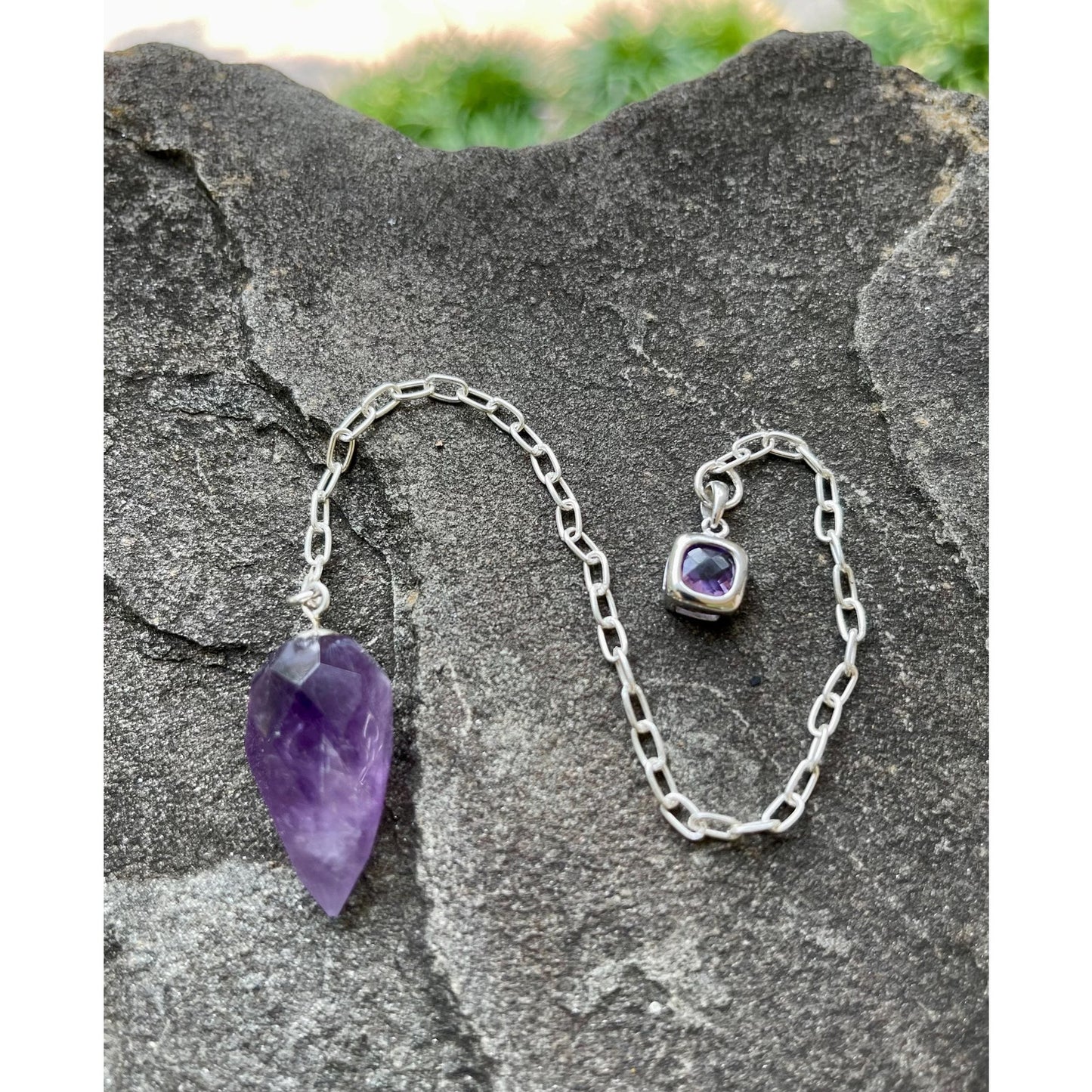 Amethyst Pendulum with Sterling Silver Amethyst Handle | Crystal Dowsing Pendulum | Divination Tool | Reiki Pendulum Handmade Spiritual Gift