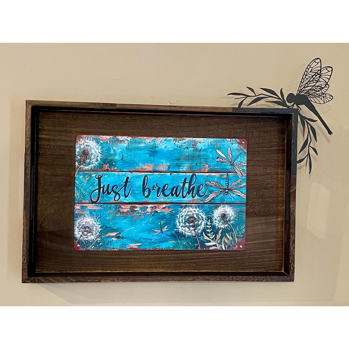 Handmade Wood Sign with Metal Fairy, Inspirational Decor, Dragonfly
