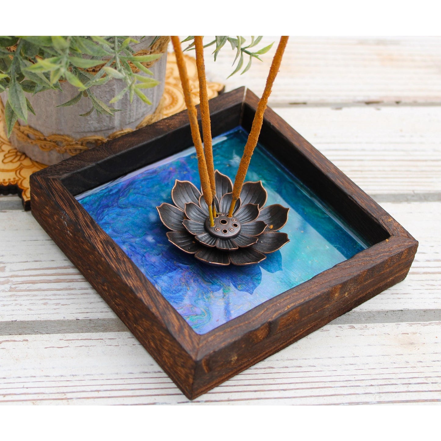 Hand Painted Lotus Incense Holder – Handmade Boho Incense Burner