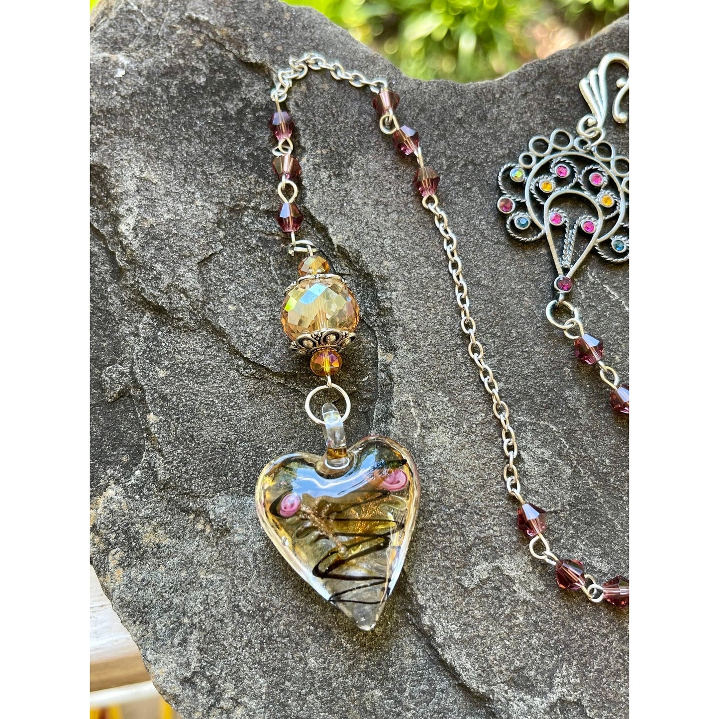 Handmade Glass Heart Sun Catcher | Crystal Window Hanging | Vintage Inspired Sun Catcher