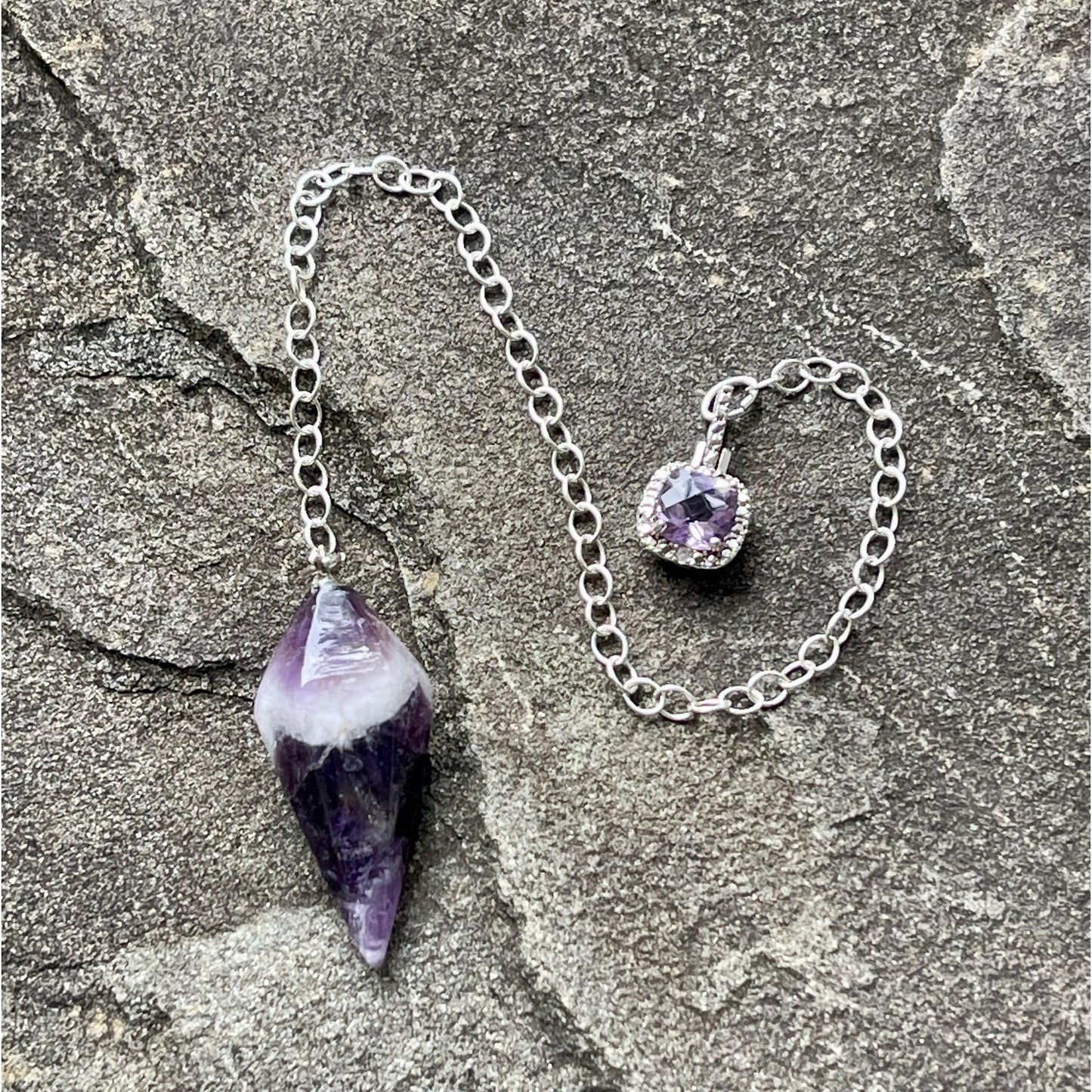 Amethyst Pendulum with Sterling Silver Amethyst Handle | Crystal Dowsing Pendulum | Divination Tool | Reiki Pendulum Handmade Spiritual Gift