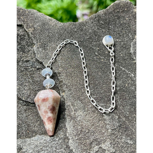 Luxury Peach Moonstone Pendulum | Heavy Sterling Silver Precious Metal Chain | Moonstone Sterling Silver Handle | Handcrafted Pendulum