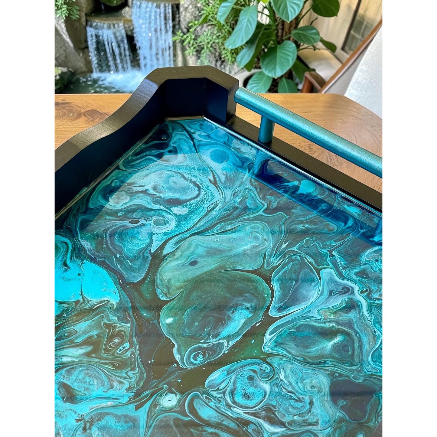 Glacial Vein Resin Art Tray | 14x10 Handmade Serving Tray | Turquoise Fluid Art | Luxury Home Decor | Coastal Decor | Functional Art Tray