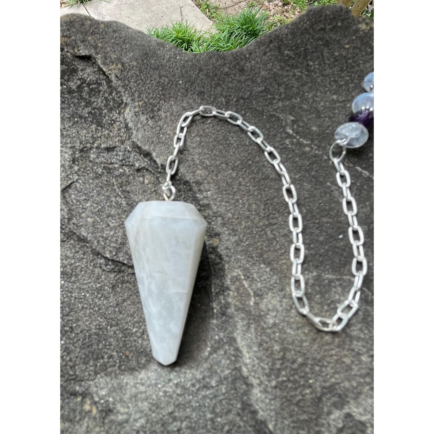 Luxury Moonstone Pendulum | Heavy Sterling Silver Chain | Moonstone & Amethyst | Handcrafted Crystal Divination Tool | Includes Certificate