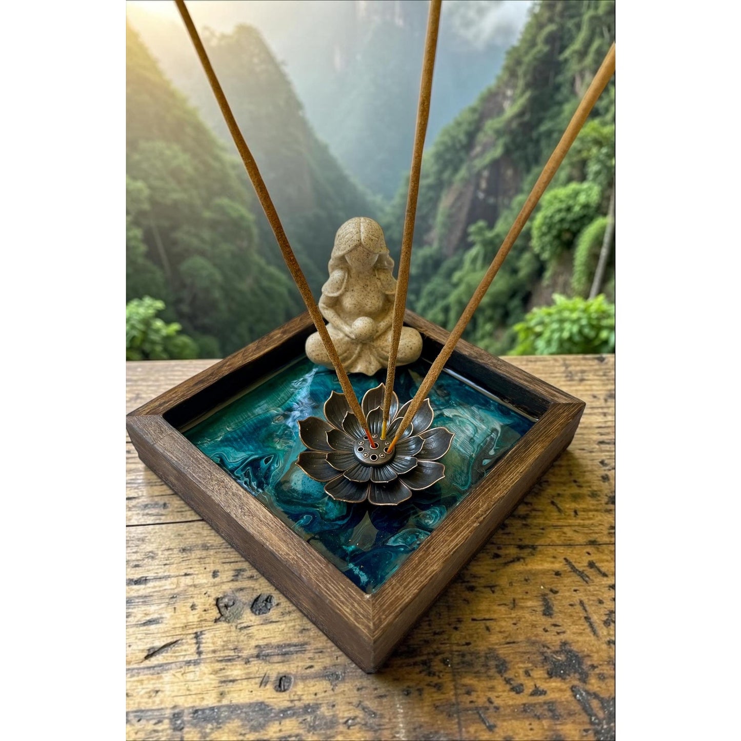 Sacred Lotus Collection No. 5 | Emerald Goddess Lotus Incense Holder | Guardian of Hope | Handmade Resin Meditation Altar | Spiritual Home