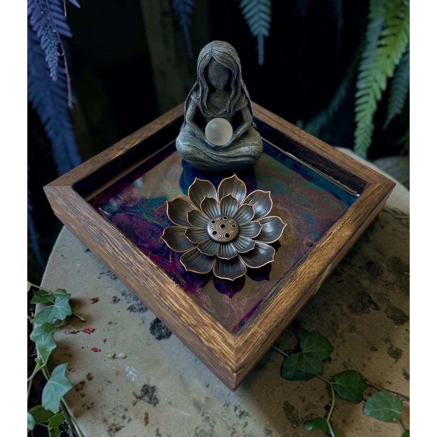 Sacred Lotus Collection No. 4 | Mystic Goddess Lotus Incense Holder | Keeper of Ancient Wisdom | Handmade Resin Meditation Altar | Spiritual