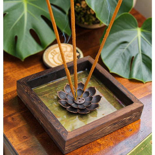 Hand Painted Lotus Incense Holder – Resin Sealed Acrylic Pour Art –