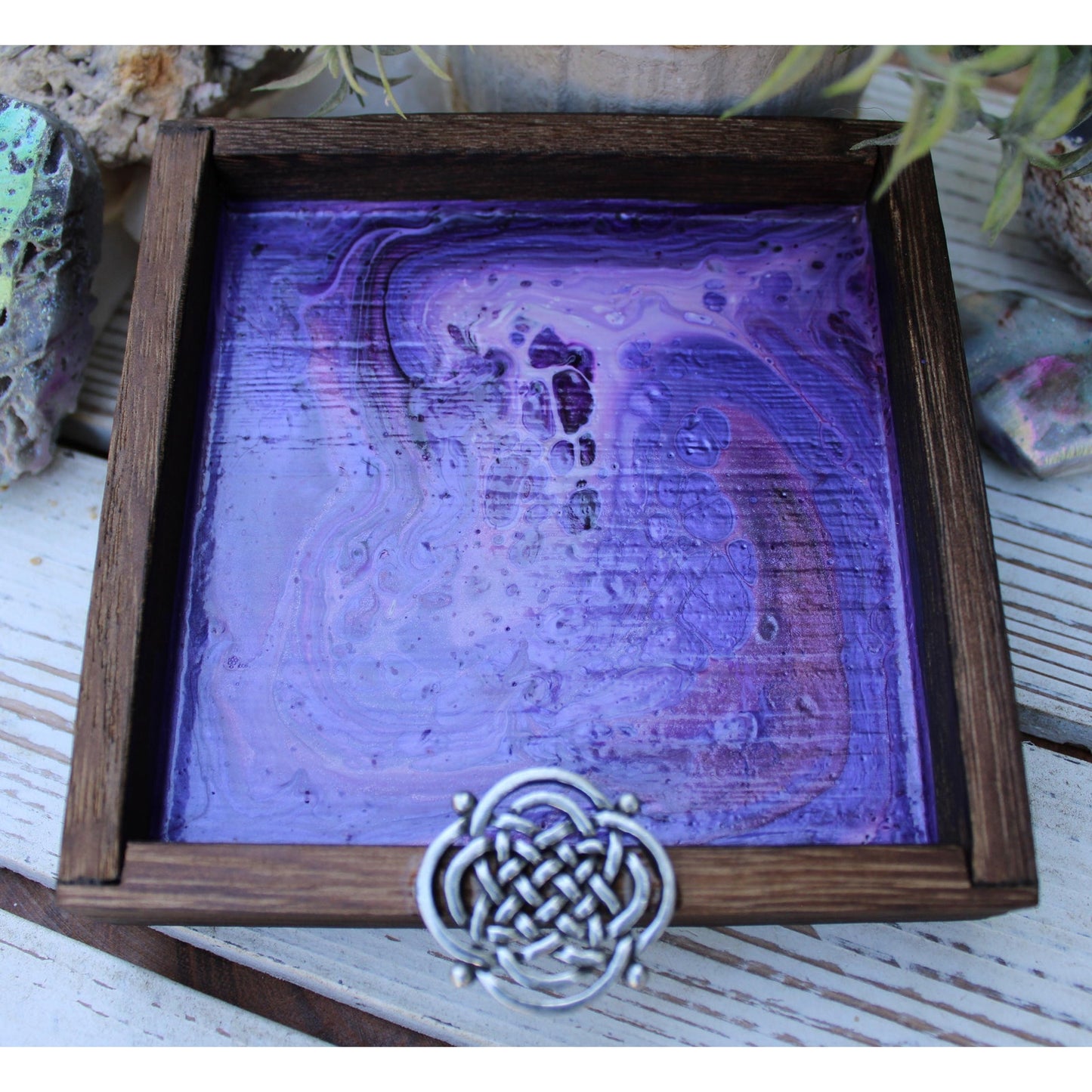 Candle Holder and Candle Celtic Harmony Hand Painted Wood