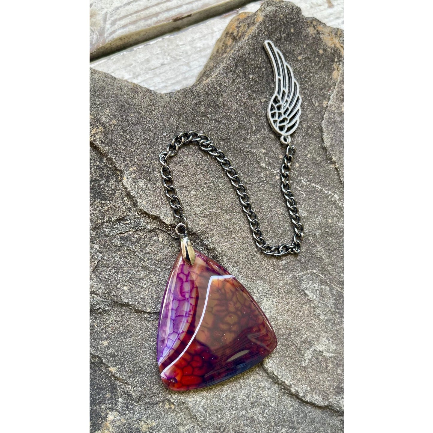 Designs by Imogen Art™ Pocket Peace Collection Burgundy Agate Meditation Stone with Angel Wing | Pocket Comfort Stone | Sympathy Gift |
