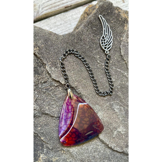 Designs by Imogen Art™ Pocket Peace Collection Burgundy Agate Meditation Stone with Angel Wing | Pocket Comfort Stone | Sympathy Gift |
