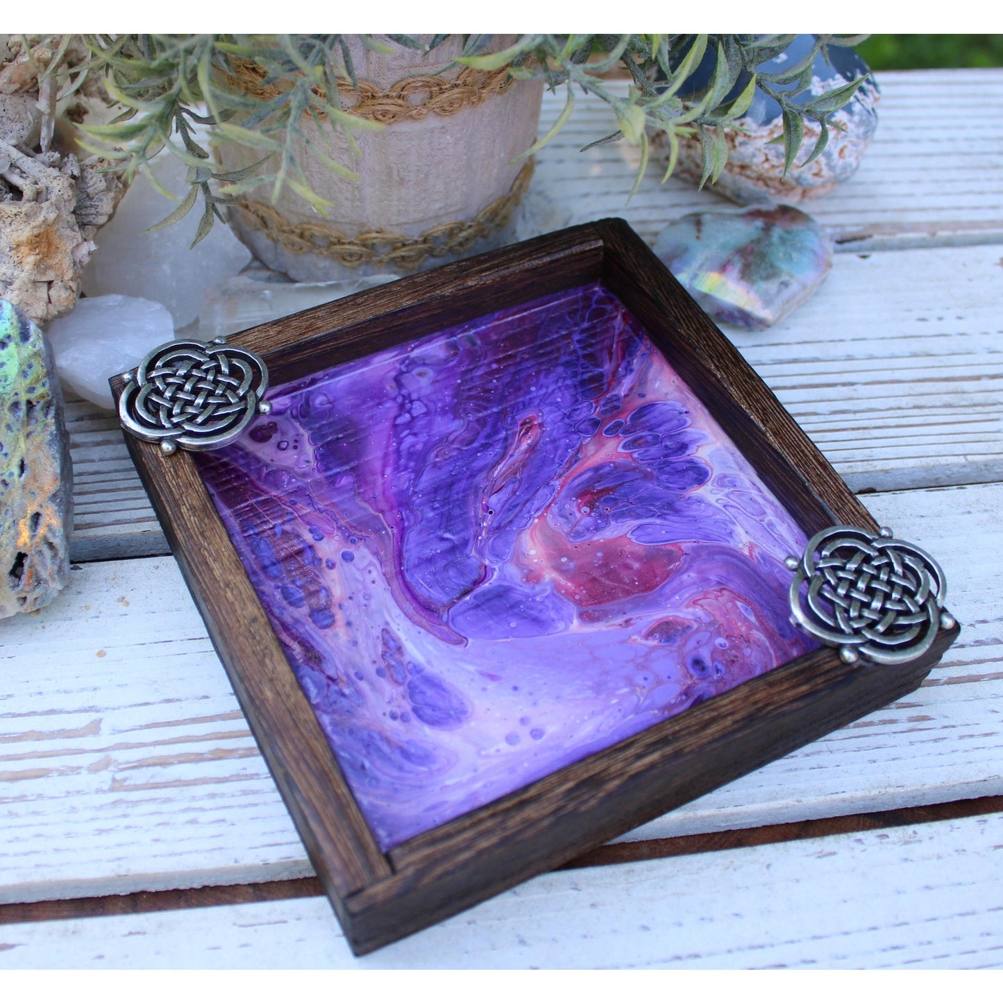 Candle Holder and Candle Celtic Harmony Hand Painted Wood