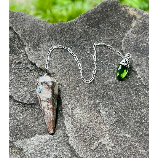 Chrysocolla Pendulum with Peridot Handle | Sterling Silver Dowsing Pendulum | Crystal Divination Tool | Handmade Spiritual Gift