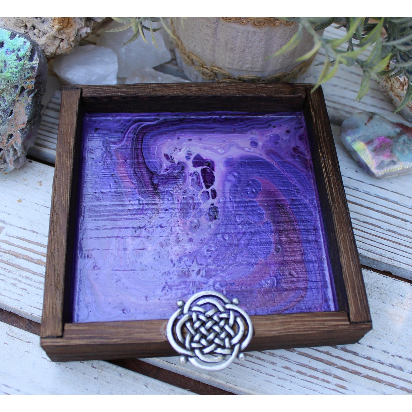 Candle Holder and Candle Celtic Harmony Hand Painted Wood