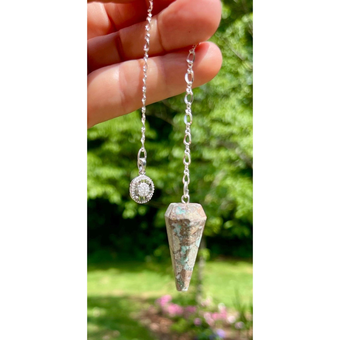 Luxury Sterling Silver Chrysocolla Pendulum with Genuine Diamond Accent