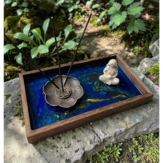Blue Morpho Abyss Goddess Incense Tray | Handmade Resin Art | Lotus Incense Holder | Spiritual Meditation Decor | 11 x 6
