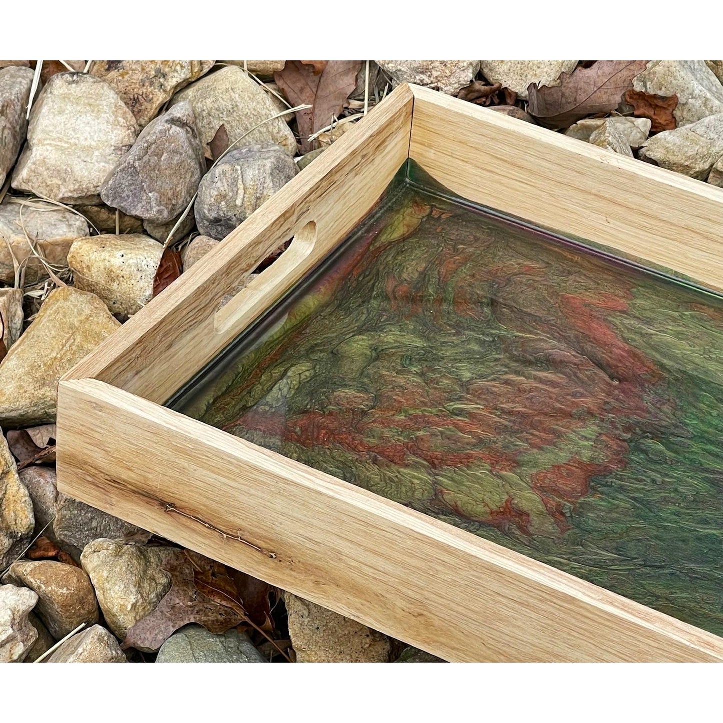 Large Hand Painted Resin Wood Tray • Earth Tone Serving Tray •