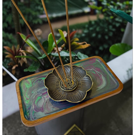 Lotus Incense Tray | Handmade Resin Art | Stick & Cone Burner | Meditation Spiritual Decor