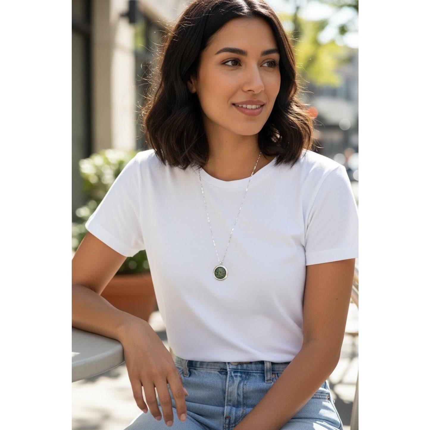 Mustard Seed Faith Necklace | Chrysocolla Sand Pendant | 20” Sterling Silver Chain | Matthew 17:20 Christian Gift | Inspirational Jewelry