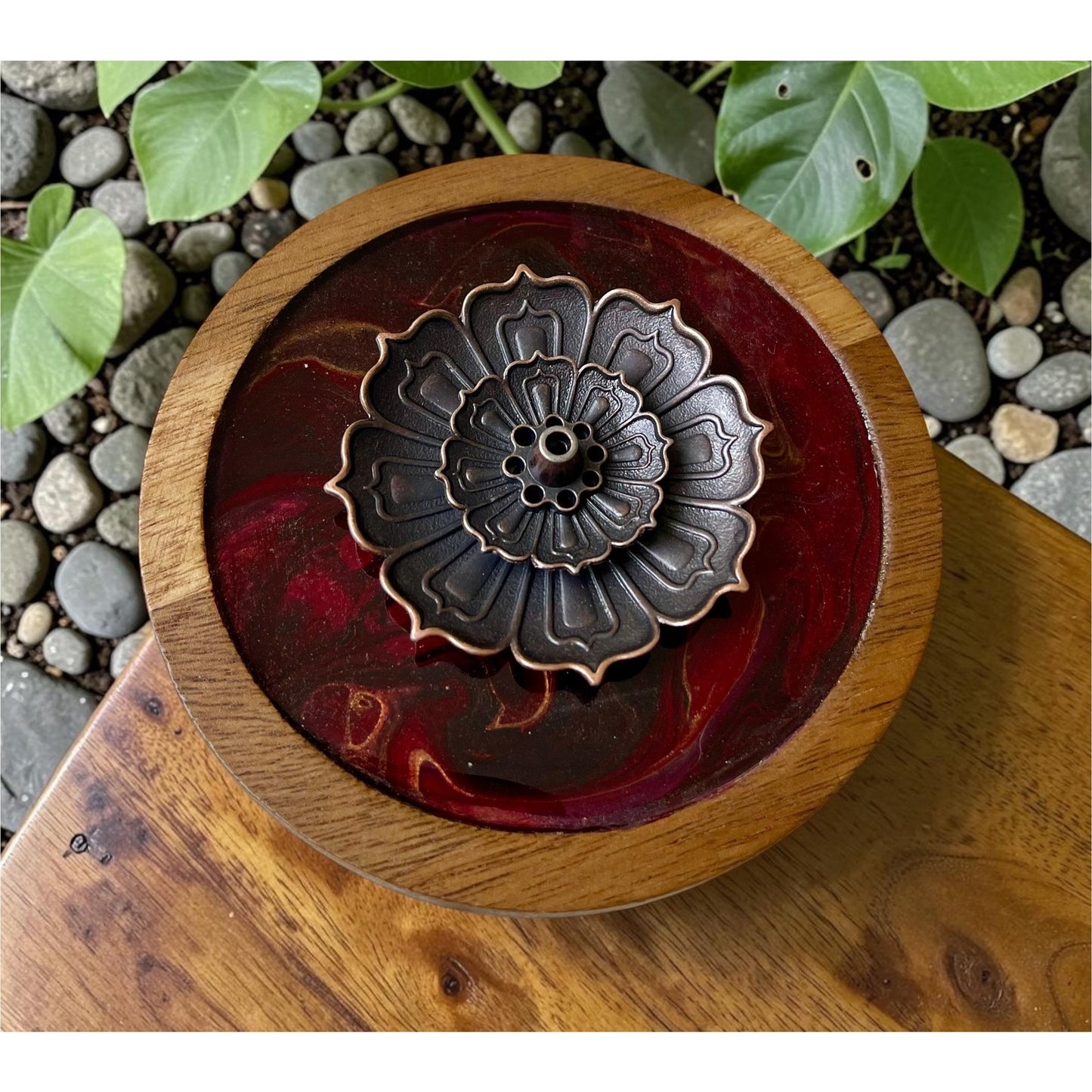 Incense Holder - Lotus Hand Painted Wood