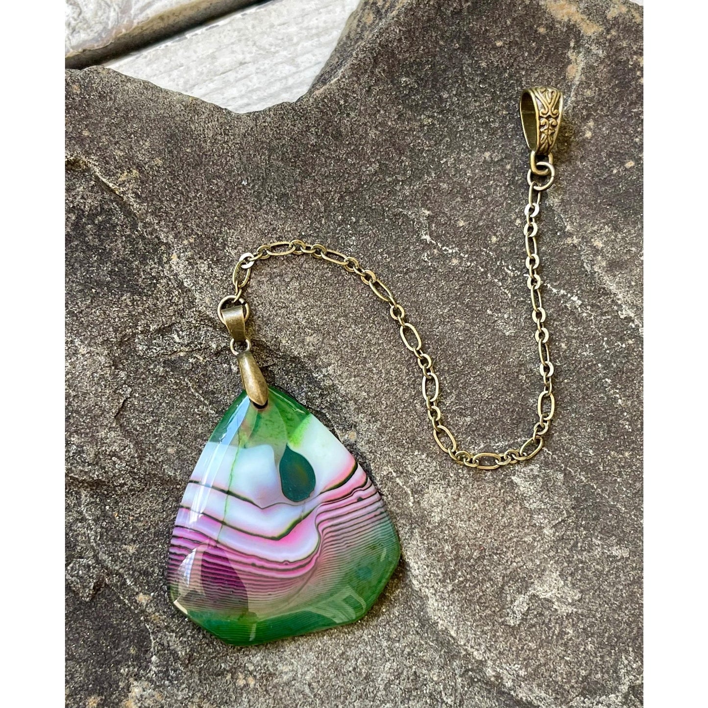 Designs by Imogen Art™ Pocket Peace Collection Green Purple Agate Meditation Stone | Pocket Comfort Stone | Mindfulness Gift