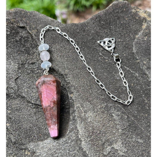 Luxury Cobalt Calcite Pendulum • Sterling Silver Triquetra & Heavy Sterling Silver Chain • Moonstone Crystal Pendulum Handmade Dowsing Tool