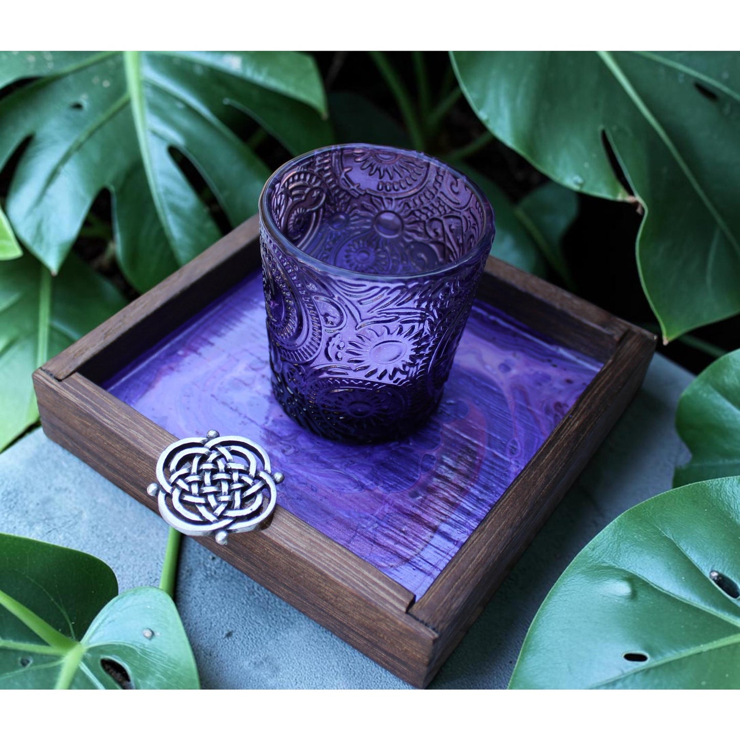 Candle Holder and Candle Celtic Harmony Hand Painted Wood