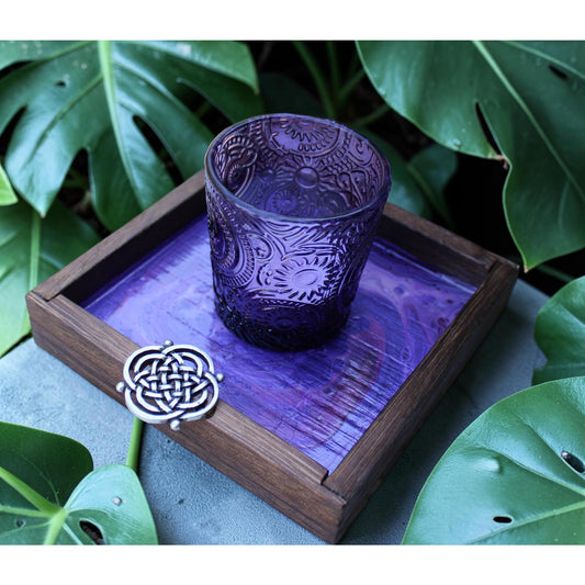 Candle Holder and Candle Celtic Harmony Hand Painted Wood