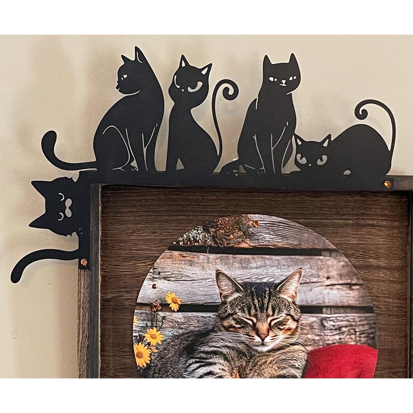 Cat Wall Art 10.5” | Cat Lover Decor | Rustic Wood Framed Cat Art