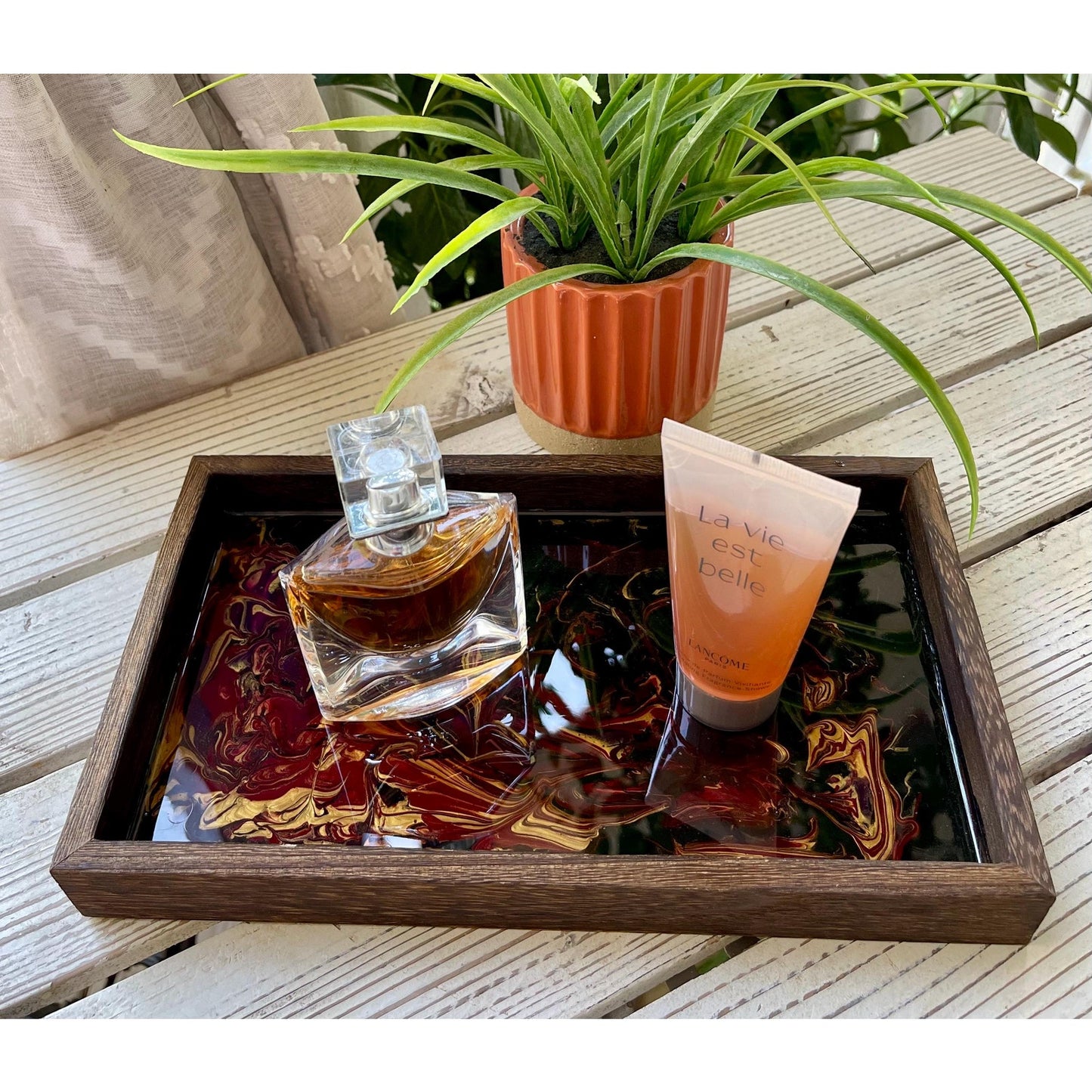 Obsidian Fire Resin Tray • Handmade Vanity Tray •