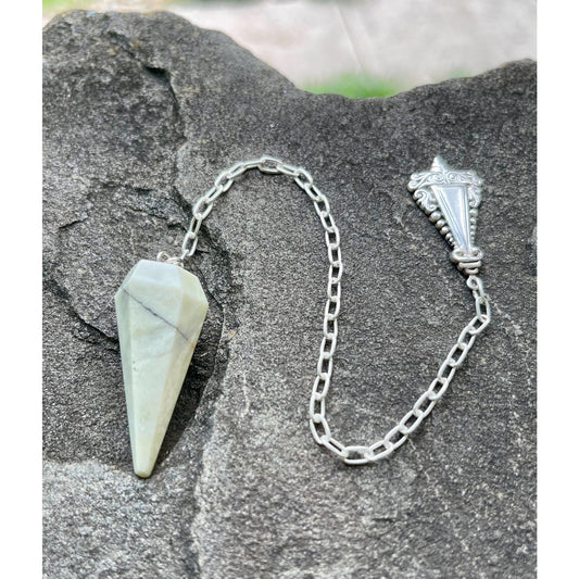 Luxury Serpentine Pendulum with Sterling Silver Handle & Chain | Handcrafted Crystal Divination Tool | Reiki Meditation | One of a Kind
